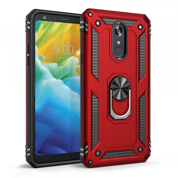 Wholesale LG Stylo 5 Tech Armor Ring Grip Case with Metal Plate (Red)